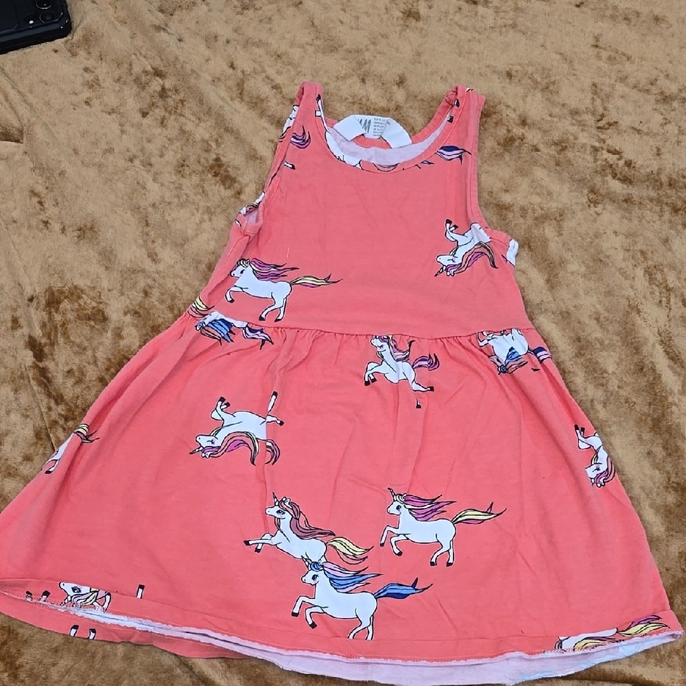 H&M Unicorn Print Coral Dress 2t